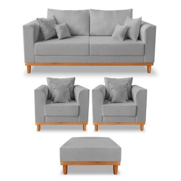 Imagem de Kit Sofá 3 Lugares E 2 Poltronas Beny + Puff Isa Linho Cinza