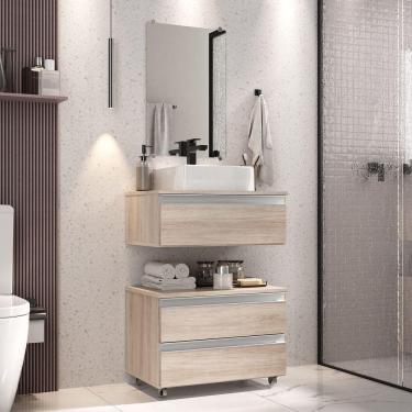 Imagem de Conjunto Gabinete Banheiro Creta 60cm (gabinete+espelheira+cuba) Madeirado Inteiro
