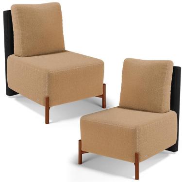 Imagem de Kit 02 Poltronas Decorativas Sala Estar Living Hungria L02 Couríssimo Preto Bouclê Mostarda - Lyam