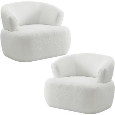 Imagem de Kit 02 Poltronas Giratória Orgânica Para Sala Living Florea M05 Bouclê Creme - Lyam Decor