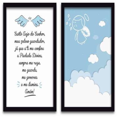 Imagem de Conjunto Quadros Decorativos 2 Peças 40X60 Menino Anjo Titulo Moldura Preta