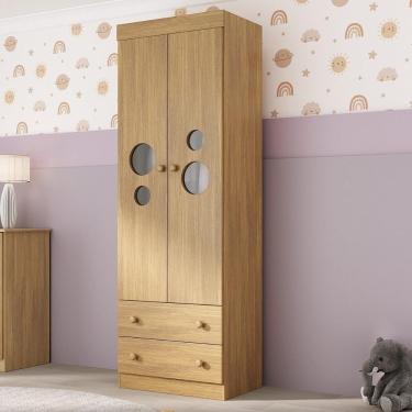 Imagem de Guarda-roupa Infantil 62cm 2 Portas Com Vidro E 2 Gavetas Pirulito Multimóveis MP4466 Madeirado