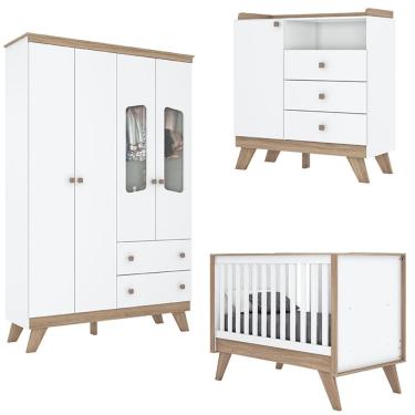 Imagem de Quarto Infantil 3 Pecas Berco Mini Cama Confete Branco Jequitiba Henn