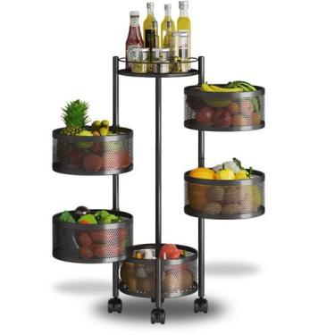 Imagem de Fruteira De Chão Para Cozinha Moderna Aramado Preta Giratoria Modelo: 