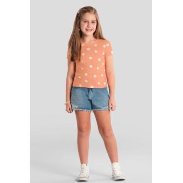 Imagem de Blusa infantil menina de flores em meia malha Brandili - 12, 4, Laranj