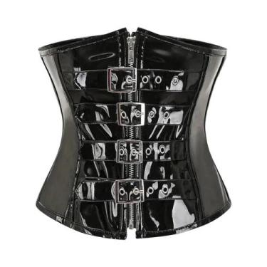 Imagem de Corset Steampunk plus Size Vermelho E Preto Em PVC, Modelador Corporal