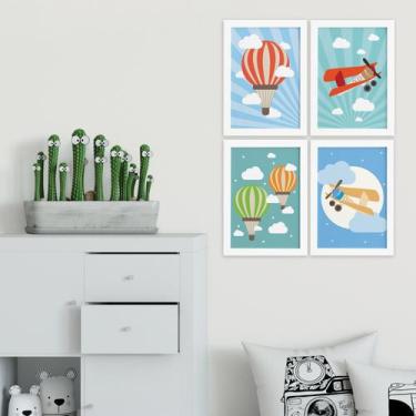 Imagem de Quadros para Quarto de Bebê Balões e Aviões Kit 4un - Quartinhos