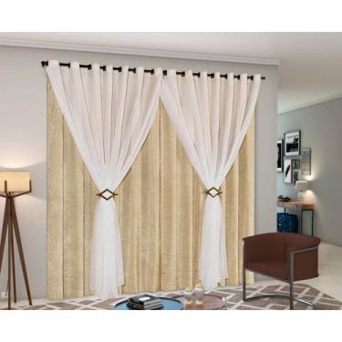 Imagem de Cortina Luxo Para Sala Quarto 4,00 X 2,50 Cetim com Voil - Angélica En