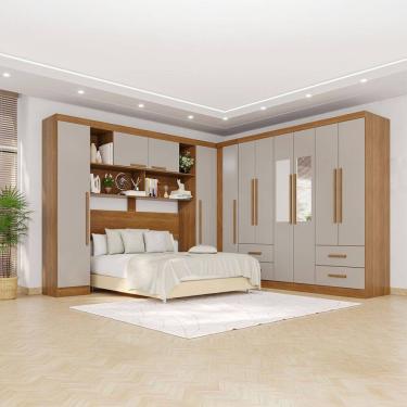 Imagem de Guarda-Roupa Casal Modulado Andorra 11 Portas 4 Gavetas com Espelho Cinamomo/Off White - Pnr Móveis