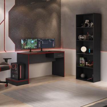 Imagem de Conjunto 2 Peças com 1 Escrivaninha Gamer e 1 Estante para Livros 5 Pr