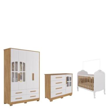 Imagem de Quarto Completo Bebê Moveis Peroba Provençal Charlo Elo MDF -, Branco 