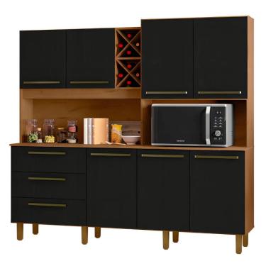 Imagem de Armário de Cozinha Completa Com Adega 7 Portas 3 Gavetas 2,07m Ajax Nature / Preto Zanzini