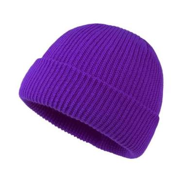 Imagem de Gorro De Lã Tricotado Unissex Quente, Cor Sólida, Estilo Moderno Para 