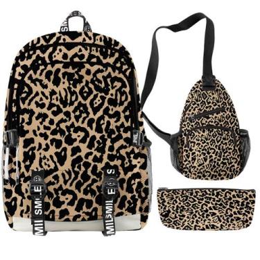 Imagem de Conjunto de mochilas Leopard Anime, 3 peças para mochila escolar infan