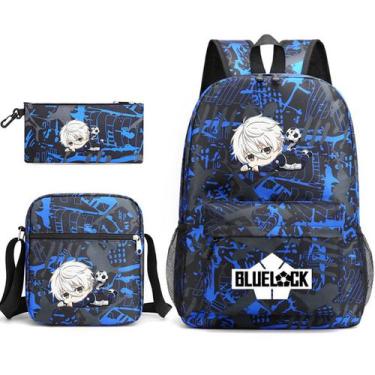 Imagem de Conjunto de mochilas Blues Locks Anime School, 3 peças com bolsa de om