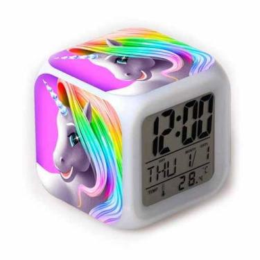 Imagem de Relógio digital LED Unicorns Square com função de despertador - yiweis