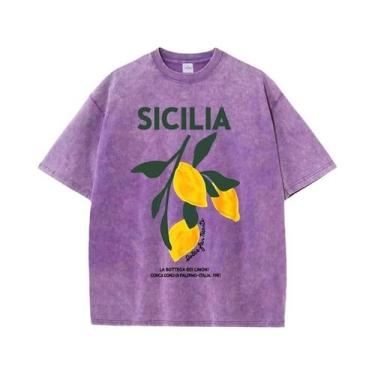 Imagem de Camiseta Feminina De Algodão Lavado Com Estampa De Limão Y2K Casual Ve