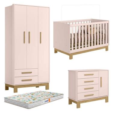 Imagem de Quarto de Bebê Q Encanto Slim Rosa Acetinado com Colchão Gazin - Qmovi