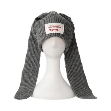 Imagem de Gorro De Lã Com Orelhas Longas, Feito À Mão, Coreano, De Cor Sólida, Q
