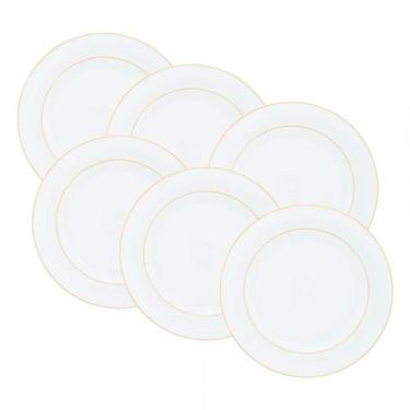 Imagem de Conjunto 6 Pratos para Sobremesa em Porcelana com Fio de Ouro Mônaco B