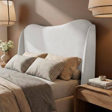 Imagem de Cabeceira Orgânica Para Cama Box Queen Size Luma 160cm Bouclê Branco - Desk Design