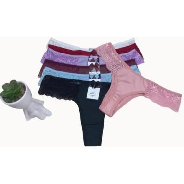 Imagem de Kit 10 Calcinhas tanga fio poliéster Maravilha laterais de renda femin