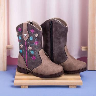 Imagem de Bota Infantil MeninaTexana Bordada Com Flores, 24, Caramelo, Café