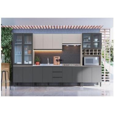 Imagem de Cozinha Modulada 7 Peças Tampo Aéreo 3 Portas Balcão Paneleiro Cambará