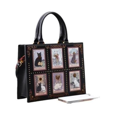 Imagem de Bolsa Tote Feminina De Grande Capacidade Com Bordado De Gato Vintage E