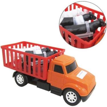 Imagem de Caminhão Boiadeiro Roda Livre com 3 Animais 19cm  Carrinho Infantil Co
