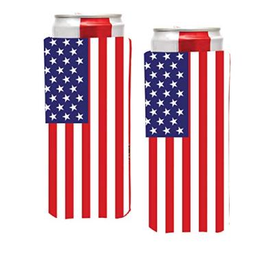 Imagem de Kit de caneta Mall PKM – (2) Bright USA Bandeira Americana Slim Can Cooler Sleeve – Beer Blank Skinny 340 g Neoprene Coolie – Perfeito para bull vermelho de 340 g, Michelob Ultra, Verdadeiramente