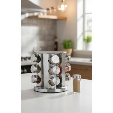 Imagem de Porta Temperos Giratório 12 Potes Vidro Aço Inox - Congratulations Sto