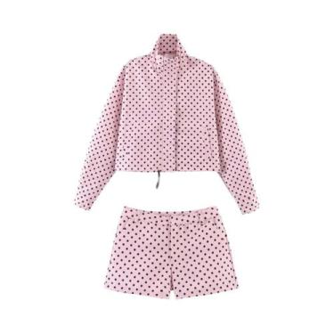 Imagem de Conjunto Vintage Feminino Com Estampa De Poá, Jaqueta De Manga Longa C