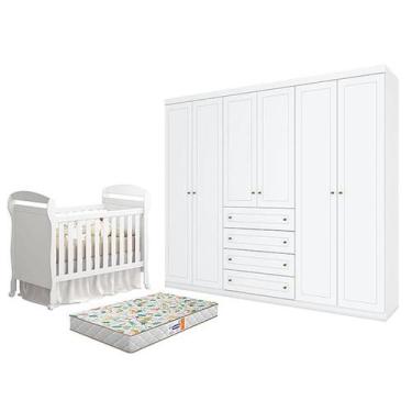 Imagem de Berço Americano Danny Branco Acetinado Reller e Guarda Roupa Casal Ame