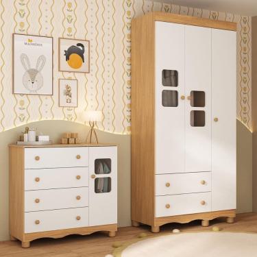 Imagem de Quarto de Bebê Completo com Guarda-Roupas 3 Portas e Cômoda Luna Multimóveis MP4795