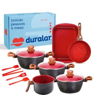 Imagem de Jogo Panelas 10 Peças Utensílios Silicone Vermelho Duralar