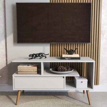 Imagem de Rack Retrô para TV até 55 Polegadas MDF 90cm Pés em Madeira Maciça Apa