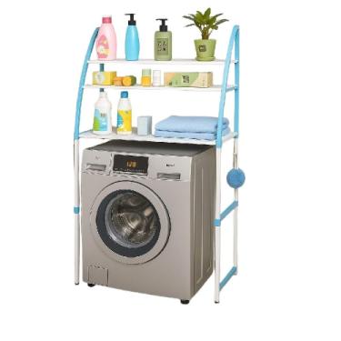 Imagem de Rack Organizador Portátil 3 Prateleiras Aço 65cm Azul para Lavanderia Banheiro e Máquina de Lavar