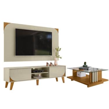 Imagem de Rack Bancada E Painel Para Tv Duna Com Mesa De Centro Frizz Cumaru Opala - Madetec