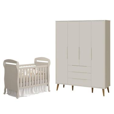 Imagem de Berço Americano Danny E Guarda Roupa 4 Portas Elfe Retrô Areia Acetinado Amadeirado - Reller