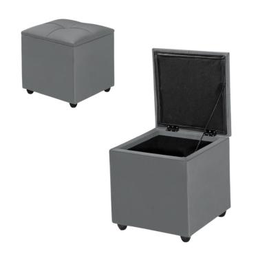 Imagem de Baú Banqueta Organizador Puff Texas Quadrado com Assento em Espuma D23 Revestimento em Veludo Cinza