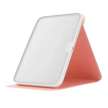 Imagem de Espelho Led Portátil Com Capa Recarregável Touch Usb Rosa