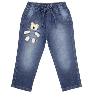 Imagem de Calça Infantil Look Jeans c/ Urso Jeans, Azul, M