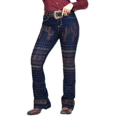 Imagem de Calça Jeans Feminina Bordada Flare Strass Cacto - Bill Way Lançamento,