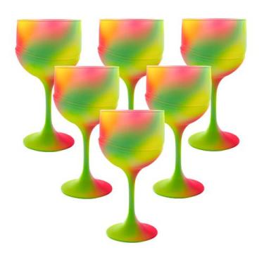Imagem de Kit 6 Taças 500ml Coloridas Degradê Tie Dye Brilha Na Luz Negra Jogo P