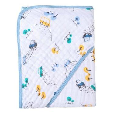 Imagem de Toalha de banho fralda soft duas camadas de tecido com capuz para bebê