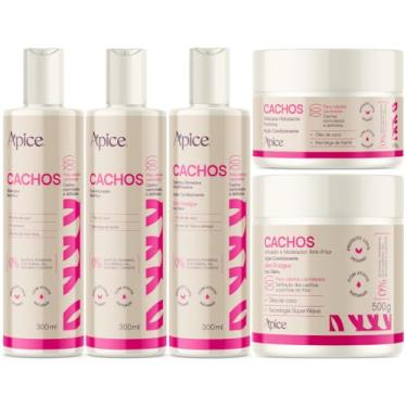 Imagem de Apse Kit Completo 5 Itens Tratamento Cachos - Shampoo, Condicionador, Máscara, Ativador e Gelatina - Enrichecido com D Pantenol, Karité, Óleo de Coco e Aloe Vera - Para Cabelos Ondulados e Cacheados