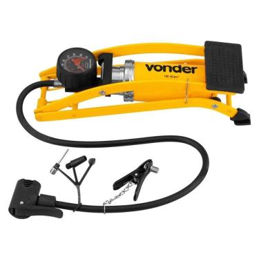 Imagem de Bomba de Ar Manual com Pedal e Manômetro para Pneus e Infláveis Amarela Vonder