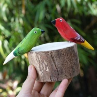 Imagem de Pássaros Brasileiros No Toco Esculpidos Em Madeira Maciça Artesanato -