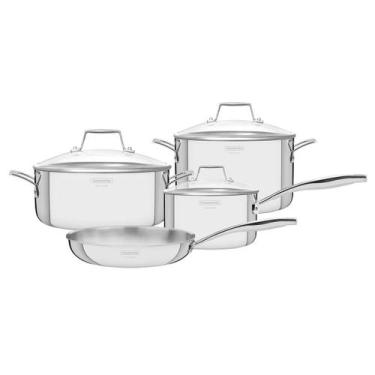 Imagem de Jogo de Panelas Grano Glass em Aço Inox Corpo Triplo Tampa de Vidro 4 